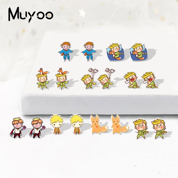 new fashion le petit prince acrylic earrings french fairy tale the little prince jewelry shrinky dinks earrings for girls, Golden;silver